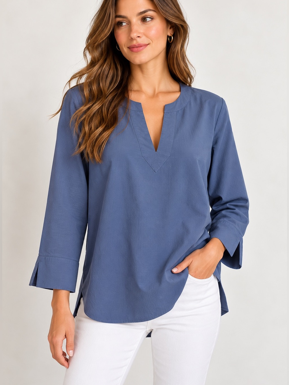 Vineyard Vines Performance XL Blue Split Neck Long Sleeve Tunic Top